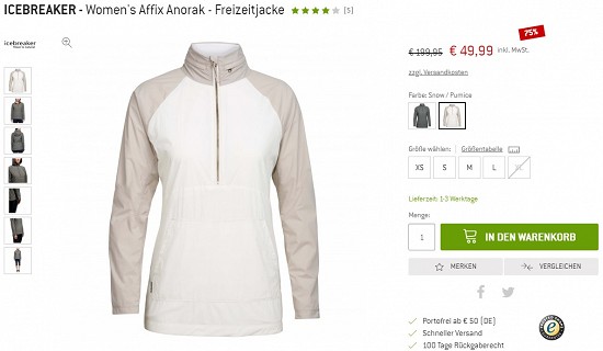Icebreaker - Women's Affix Anorak - Freizeitjacke 49,99€ - 75% Ersparnis