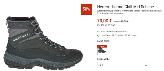 Merrell Herren Thermo Chill Mid Schuhe 70,00€ - 50% gespart