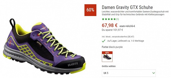 Kayland Damen Gravity GTX Schuhe 67,98€ - 60% reduziert