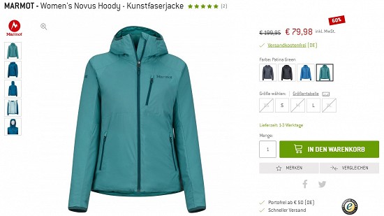 Marmot - Women's Novus Hoody - Kunstfaserjacke 79,95€ - 70% Ersparnis