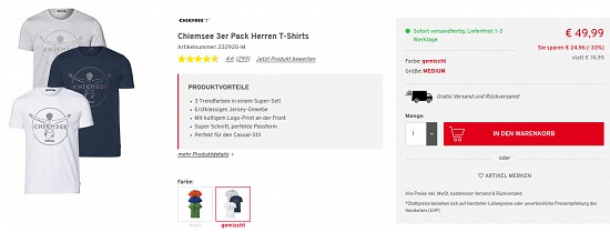 Chiemsee 3er Pack Herren T-Shirts für 49,99 € - jetzt 33 % reduziert