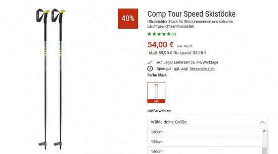 Leki Comp Tour Speed-Skistöcke für 54 € bei bergzeit - jetzt 40 % günstiger