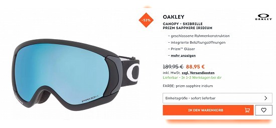Spart über 100€ auf eine Oakley Skibrille!