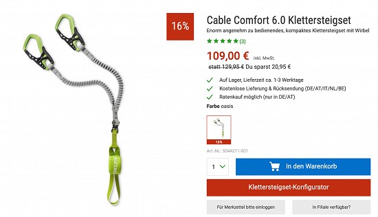 Edelrid Cable Comfort 6.0 Klettersteigset mit 16% Rabatt bei Bergzeit