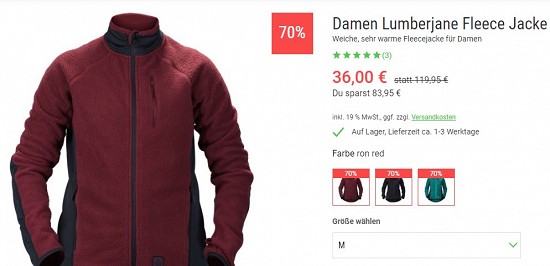 Damen Lumberjane Fleece Jacke 36,00€ - 70% gespart