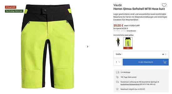 Spare über 50% auf die Vaude Qimsa Softshell Shorts