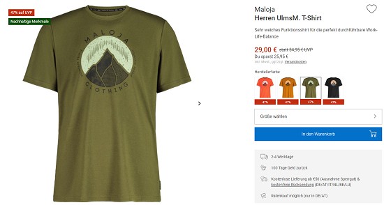 Bergzeit Hammerangebot - Maloja T-Shirt (m/w) bis zu 48 % günstiger