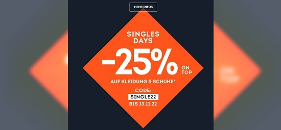 Singles‘ Days Sale: 25% on top auf reduzierte Kleidung & Schuhe bei sportscheck